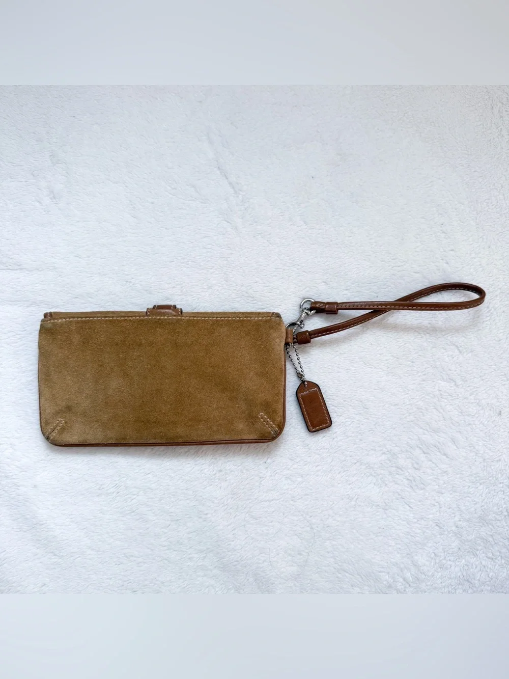 Vintage Coach Y2K Brown Suede Hampton Small Wristlet Wallet GUC